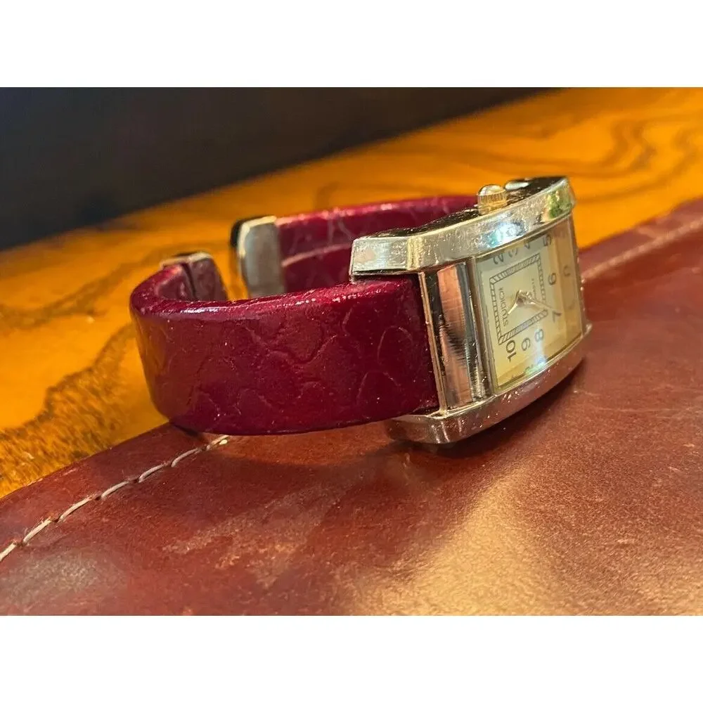 Women's Studio Time Gold Tone Watch, Red Bangle Bracelet Band